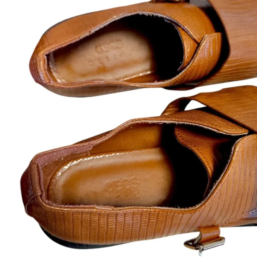 ASOS Brown Black Chunky Monk Shoes Size 8 Double Buckle Vegan Loafers